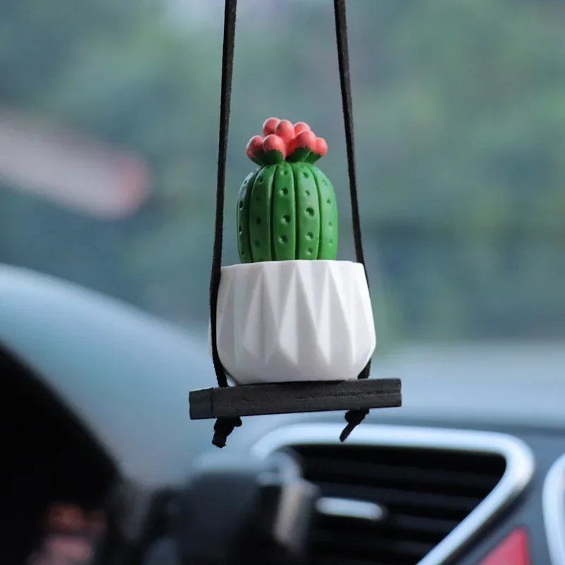 Macrame Plant Hanger Car Specchietto Retrovisore Car Cactus Charm Decorazioni Boho Hanging Plant Holder,Tiny Car Succulente Gifts