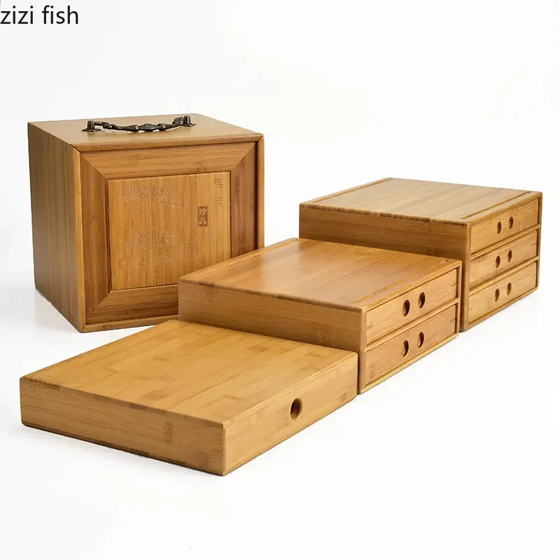 Bamboo Tea Box Multi-layer Drawer Storage Box Tea Organizer Cake Boxes Tray Container Storage Organizer Caddy tea tin box tea canister