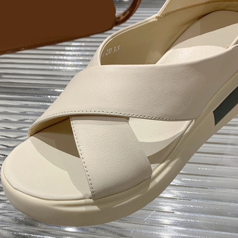 Lucyever 2022 Summer Wedges Sandals for Women Cross Strap Thick Bottom Casual Shoes Woman Open Toe Pu Leather Sandalias Female