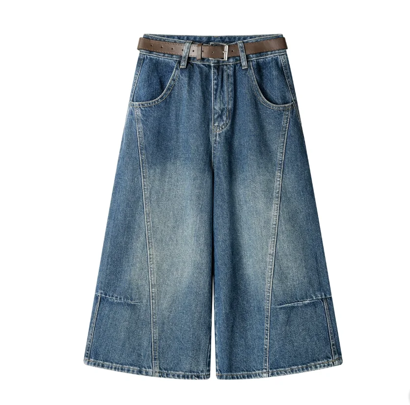 Pantalon en jean large pour femme été 2026, déchiré, longueur trois-quarts, haute qualité
