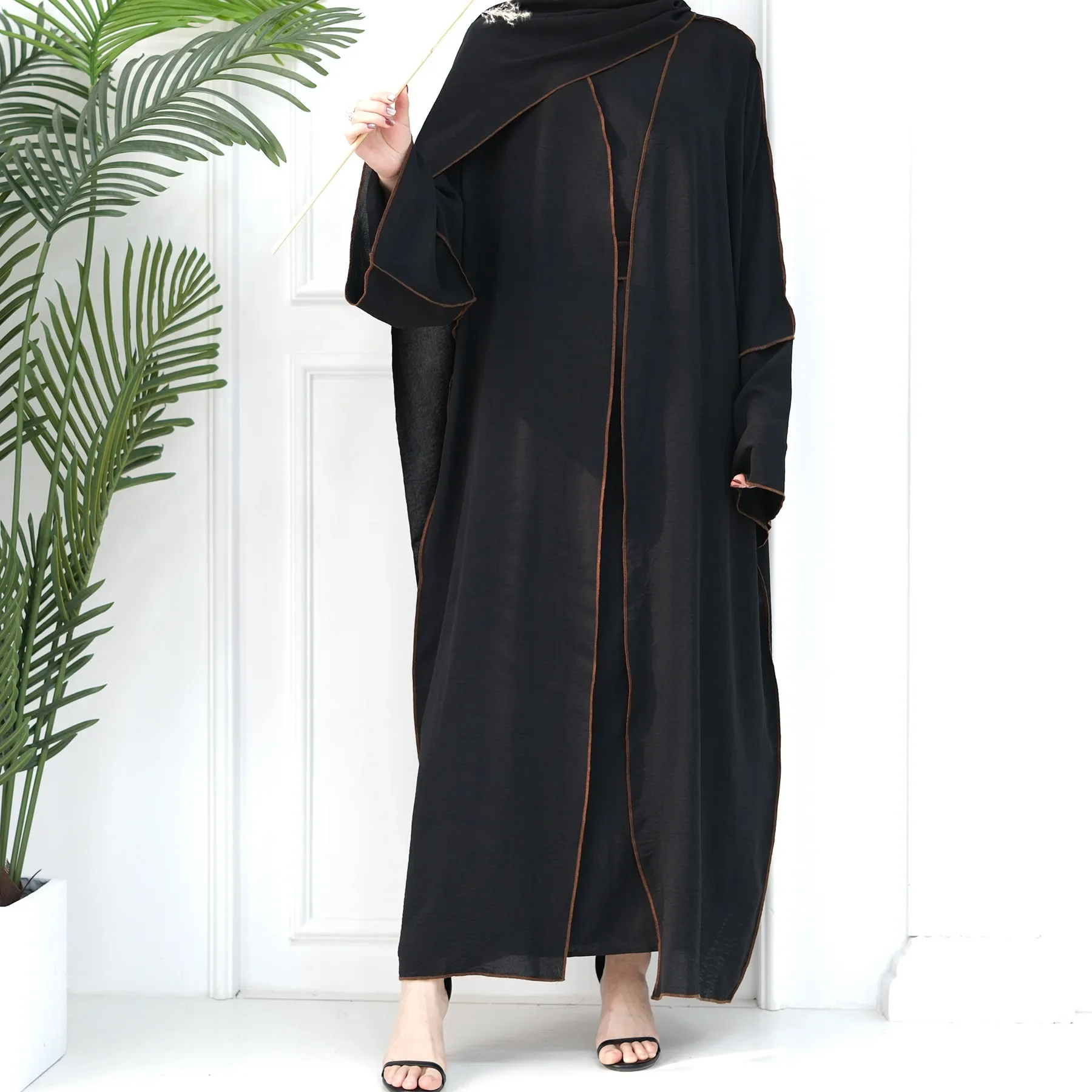 Ramadan 3 Piece Abaya and Hijab Set Matching Muslim Sets Open Abayas for Women Dubai Turkey Inner Dress Islamic Outfit Jilbab