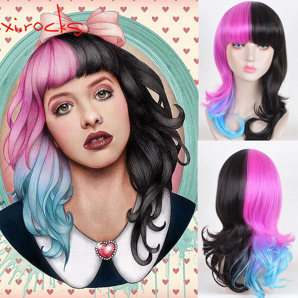 

Xi.Rocks 3506 Melanie Martinez Halloween Party Colorful For Short Wavy Ombre Synthetic High Temperature Fiber Hair Cosplay Wig