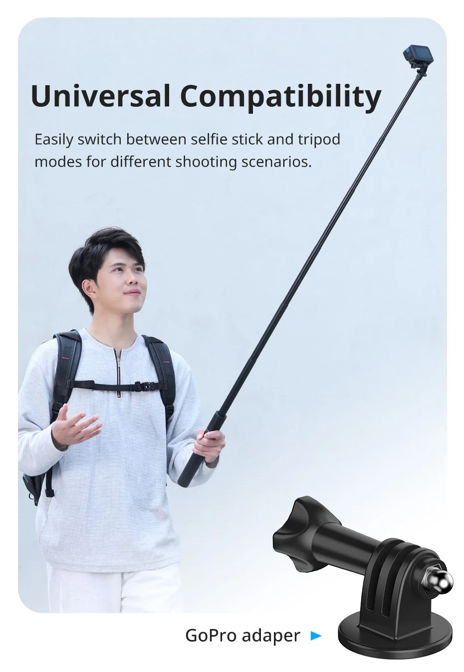 1.5m Portable Selfie Stick Tripod for Insta360/GoPro 28-150cm 800g Load for Live