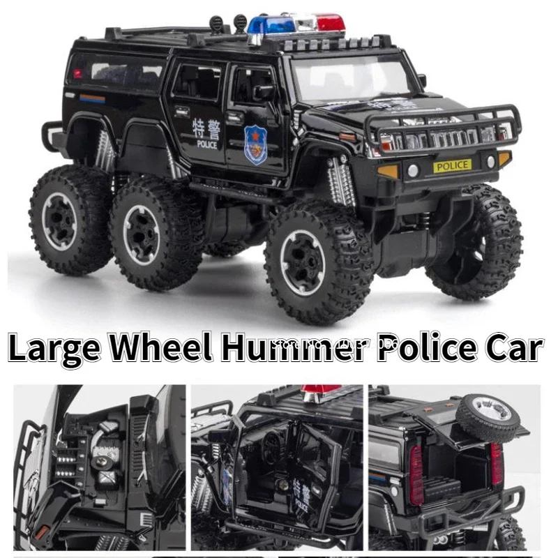 

1/32 Large Wheel Hummer Alloy Police Car Model Diecasts Metal Off-Road Vehicles Toys Car Model Sound Light Pull Back Kids Gifts