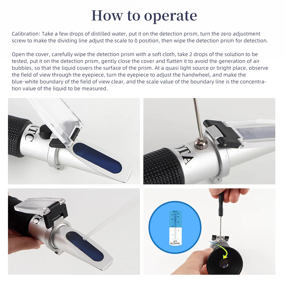 Alcohol Refractometer Hand Held Refractometer Handheld 0-80% Baijiu Alcohol Refractometer ATC Liquor Whisky Alcohol Tester Content Tester for Liquor Spirits