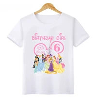 2024 New Disney Princess Graphic Birthday Girl Kids T Shirt Age 1 2 3 4 5 6 7 8 9 Years Girls Clothes Party Kawaii Baby T-Shirts 2