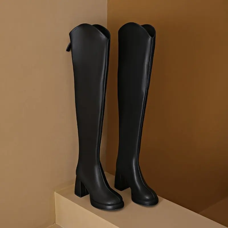 2024 Fashion Knee High Boots Women's Winter Boots New Thick High Heel Stretc Long Boots Slip On Autumn Shoes Woman Plus Size 43