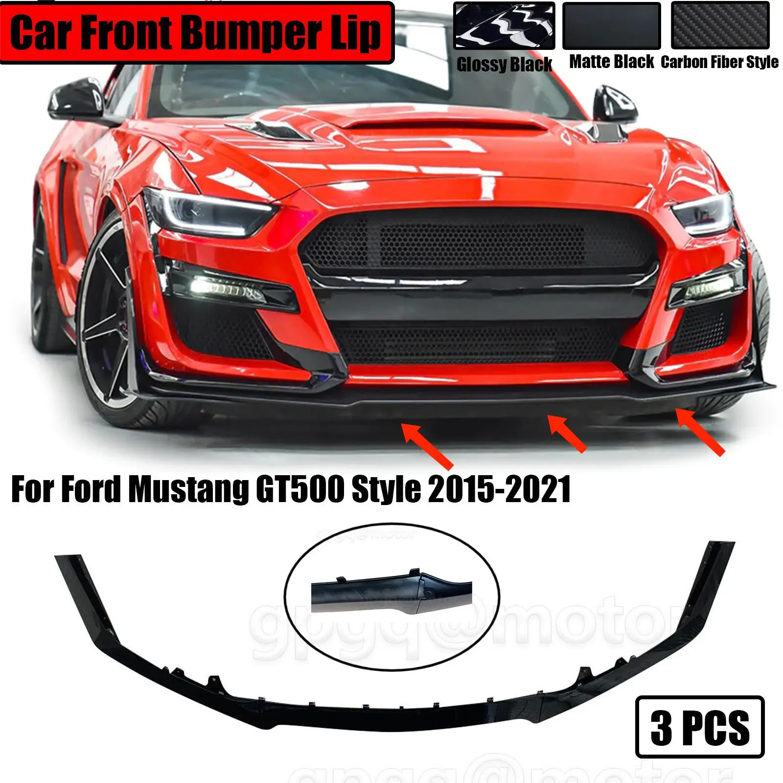 

Front Bumper Lip For Ford Mustang GT500 Style 2015-2021 Bumper Splitter Spoiler Winglet Orignal AMMP Concepts Carbon Fiber Look