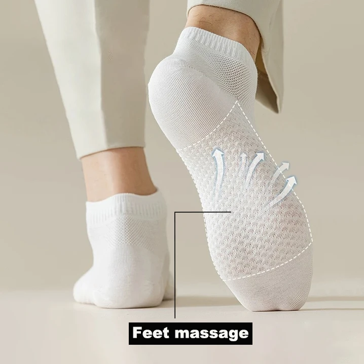 4 Pairs Men's Socks Classical Pure Cotton Antibacterial Deodorant Mesh Sweat Absorption Foot Massage Short Socks Sports Bussiess