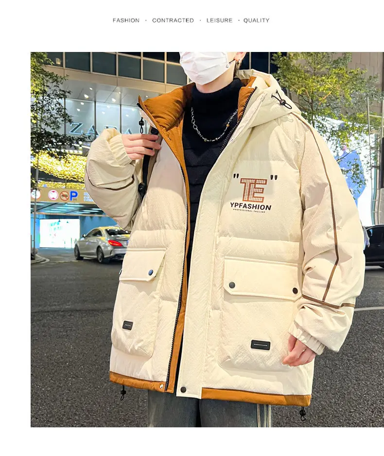 Lässige Herren-Jacken mit Kapuze, Baumwolle, gefüttert, 2025, Herbst-Winter, Jugend, High Street, Oberbekleidung, lockere warme Parkas, winddichte Oberteile, Kleidung – Detail 10