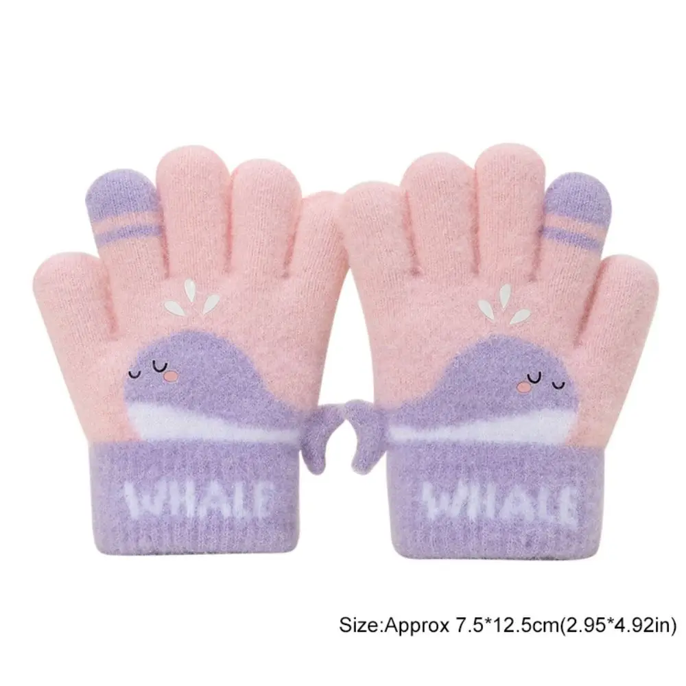 Cartoon Cute Whale Winter Knitted Gloves Warm 3-6 Years Old Five-finger Gloves Elastic Cute Kids Gloves Outdoor