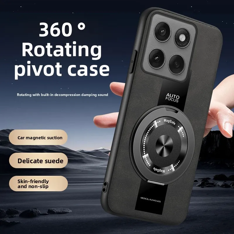 Wireless Charging Magnetic Ring Holder Case with Soft PU Leather Shockproof Cover