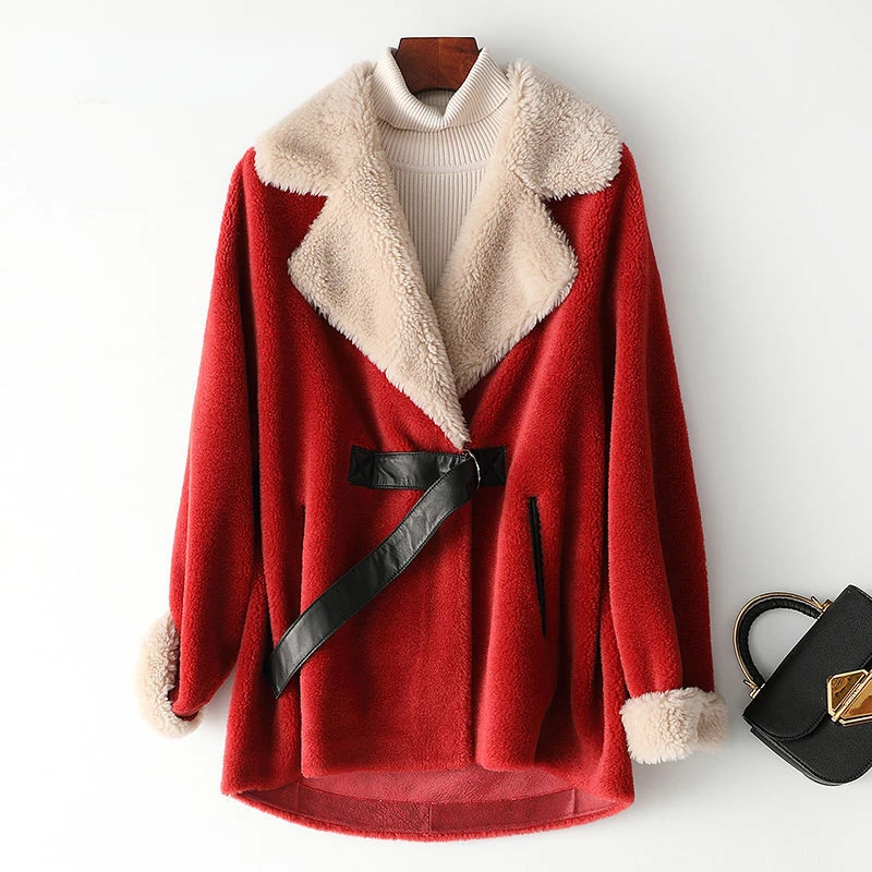 

Autumn Woman New Imported natural real Fur Coat Female Short V-neck Temperament Fashion s Ladies Warm Midi-length G692