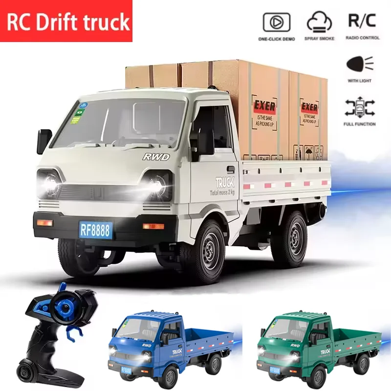 RC Trucks KF21 1/16 Scale Mini Cargo Truck With Spray Lights Drift Function Remote Control Model Vehicle Toys