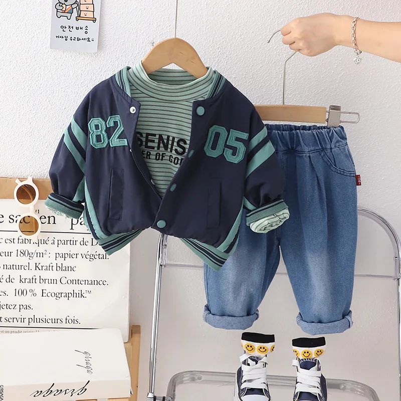 

Boys Clothes Sets Spring Autumn Children Cotton Jacket T-shirts Pants 3pcs Tracksuits For Baby 6 Years Sports Suit Kids Outfits