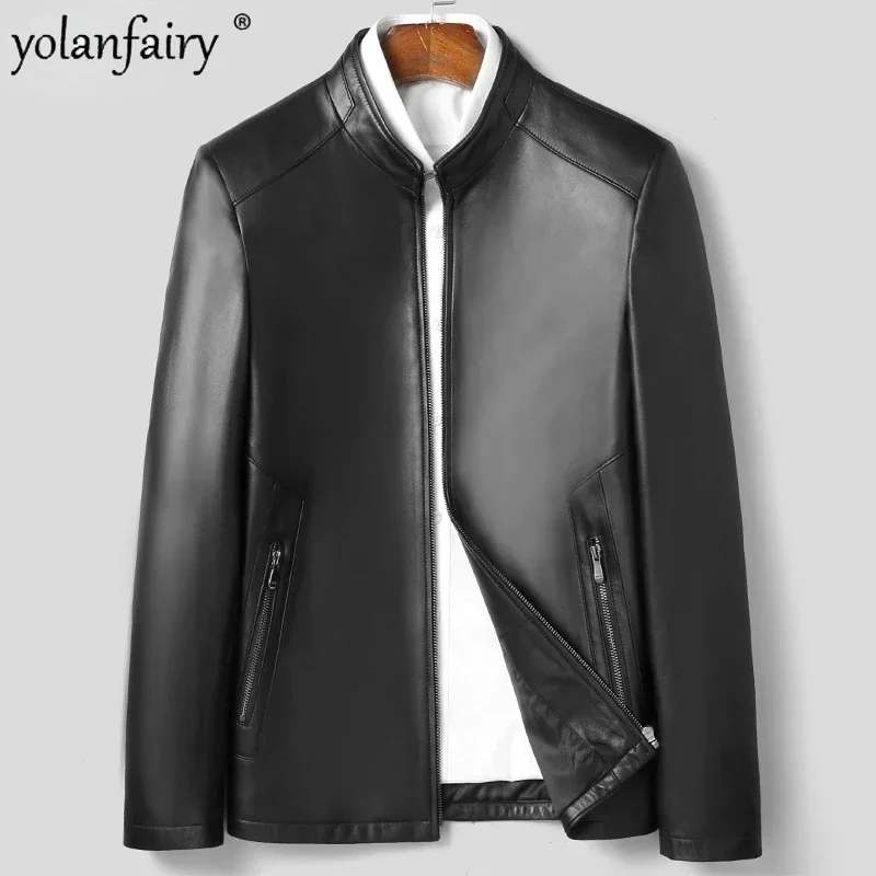 

Genuine Leather Jacket Men Clothes 2023 New Pure Sheepskin Coat Men's Stand Collar Slim Short Casual Thin Mens Leather Jackets F