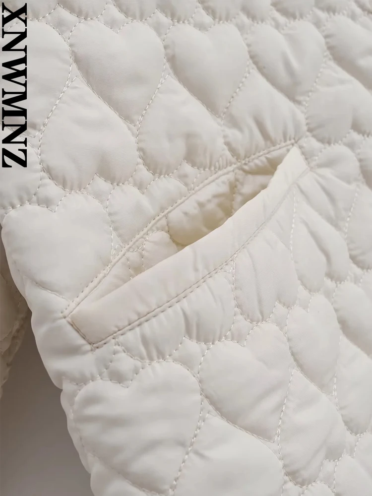 XNWMNZ Women's Fashion 2023 Autumn/Winter Heart Padded Jacket Women O Neck Long Sleeve Pocket Versatile Female Coat 5
