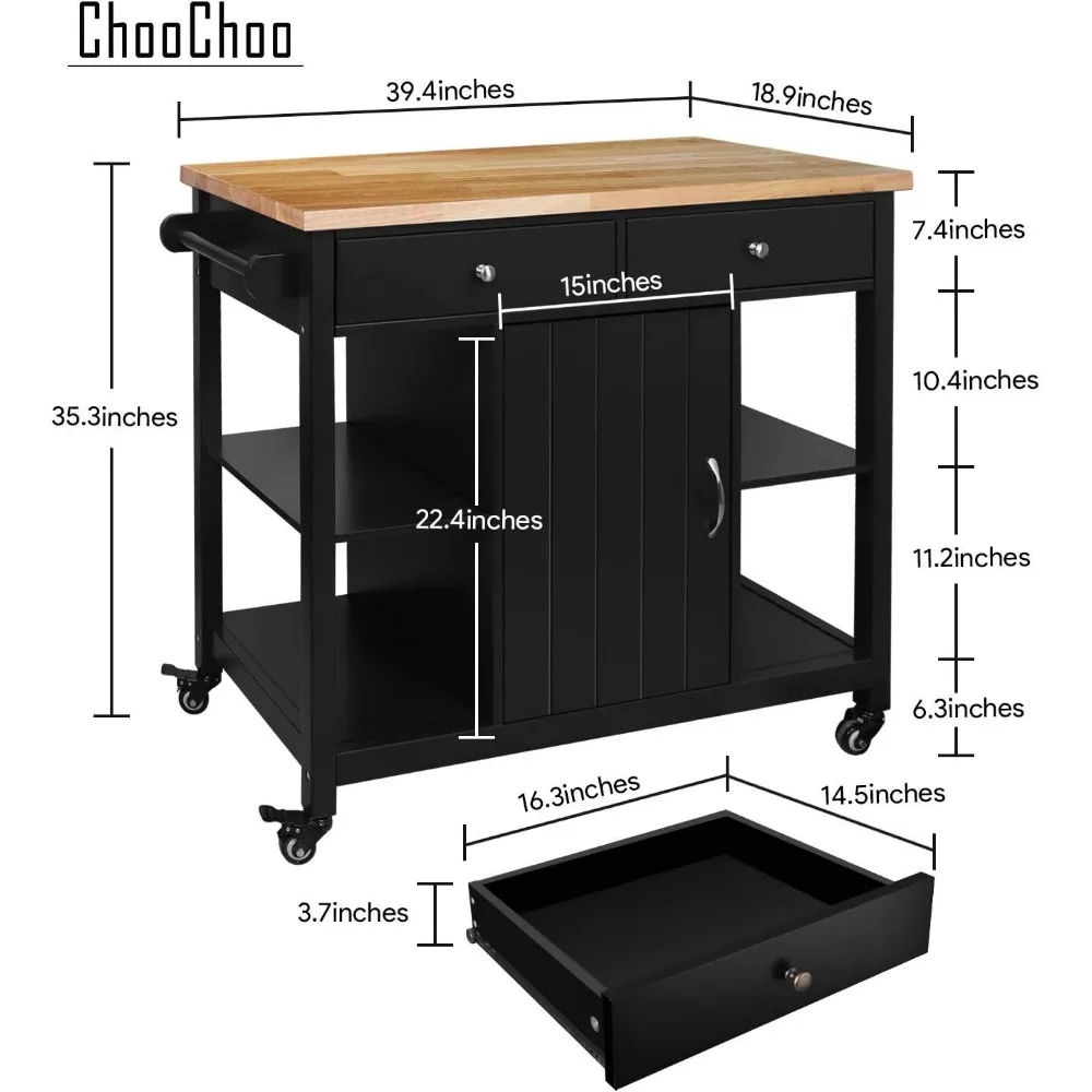 Kitchen Islands on Wheels with Wood Top Utility Wood Movable Kitchen Cart with Storage and Drawers