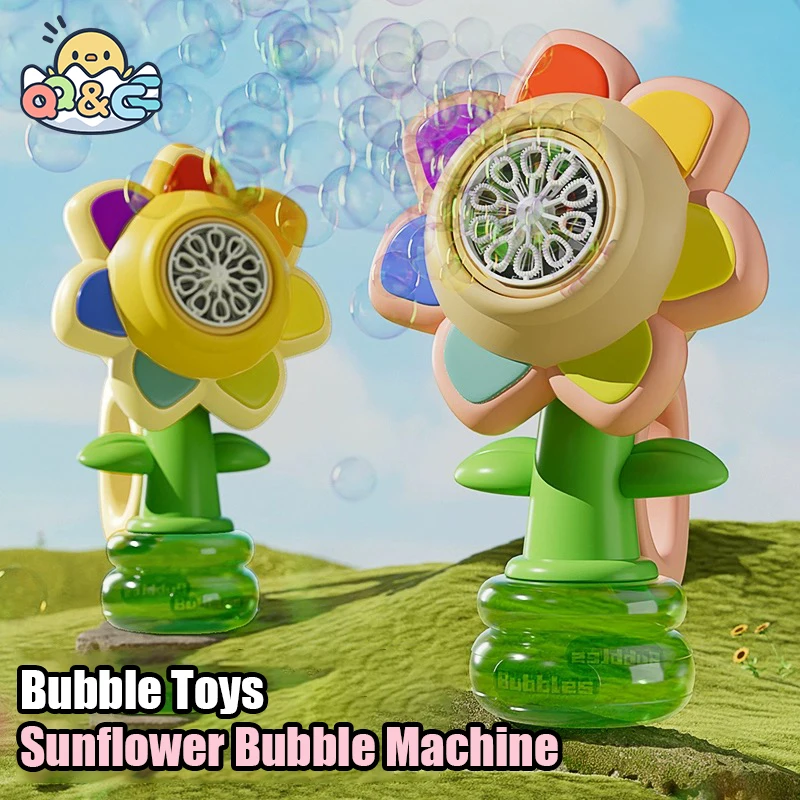 Automatic Yellow Pink Bubble Machine Toy for Kids Outdoor Summer Fun
