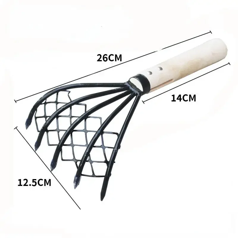 Sturdy Compact Claw Rake with Mesh Net 5-Tine Clamming Claws Long Handled for Shell Clam Digger 15 Inch Hand Rake 3