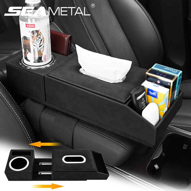 Suede Car Armrest Box Center Console Organizer