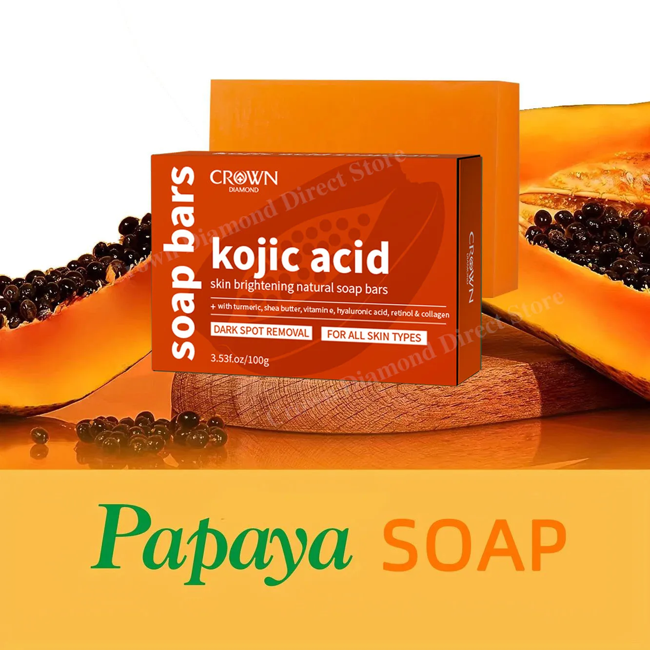 kojic Acid Papaya Soap Whitening Handmade Soap Lightening Skin Cleansing Anti-aging Whiten Melanin Under Armpit Leg Oil
