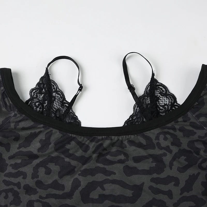 Vintage Animal Patterns Lace Strappy T-shirt Off Shoulder Sexy Fitted Cropped Top Y2K Long Sleeve Tee Street Outfits