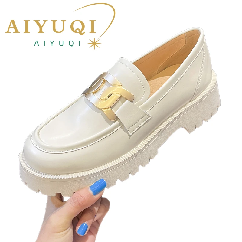 Женские кроссовки на толстой подошве AIYUQI белые из натуральной кожи повседневная