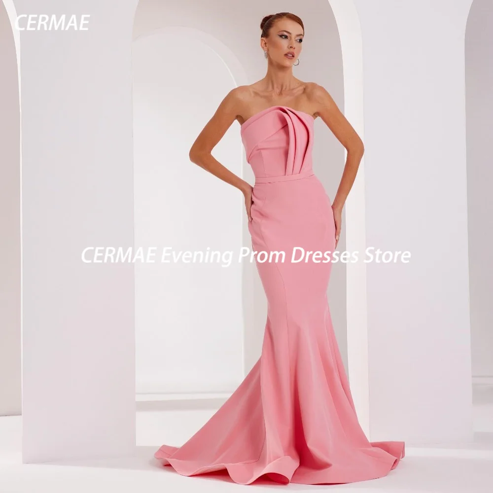 

CERMAE Satin Mermaid Strapless Popular Ruffle Popular Prom Gown Floor Length Evening Formal Elegant Party Dress for Women 2023