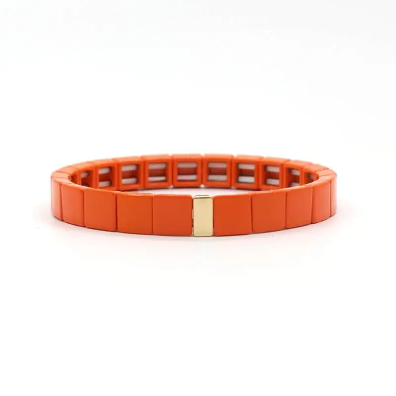 Fashion enamel Charm Lady Rainbow bracelet with stacked colorful beaded bracelet gradient geometric square 8*8mm beaded bracelet