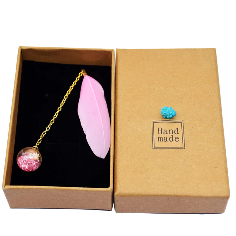 1 Pcs Boxed Cute Feather Glass Ball Pendant Bookmarks Colorful Books School Stationery Items Office Supplies bookmarks stationery supplies