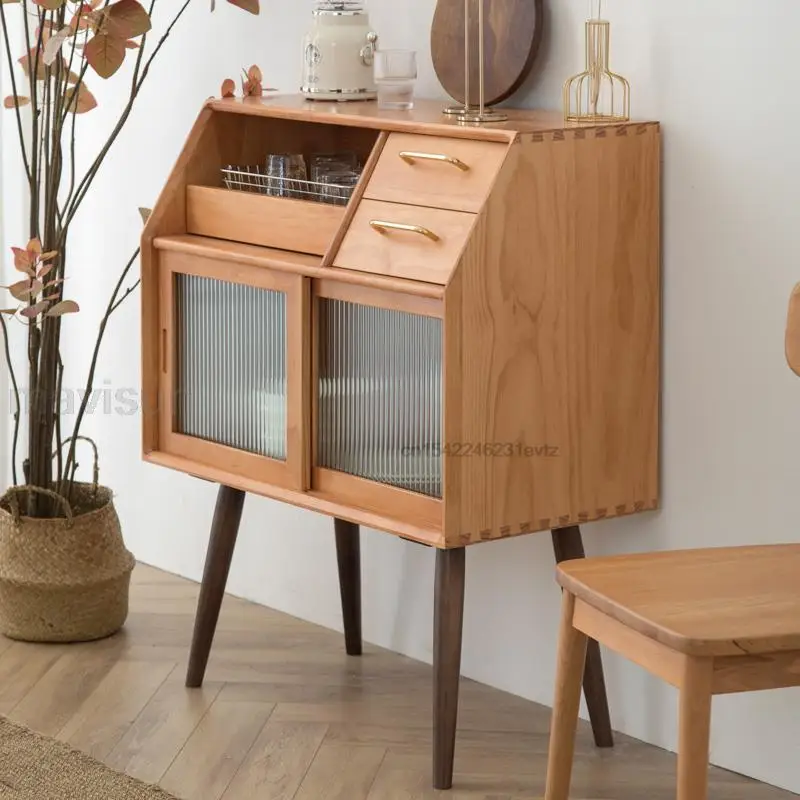 Nordic Solid Wood Sidewall Modern Minimalist Wine Cabinet Wall Shelf Cupboard Narrow Storage Cabinet Kitchen Furniture
