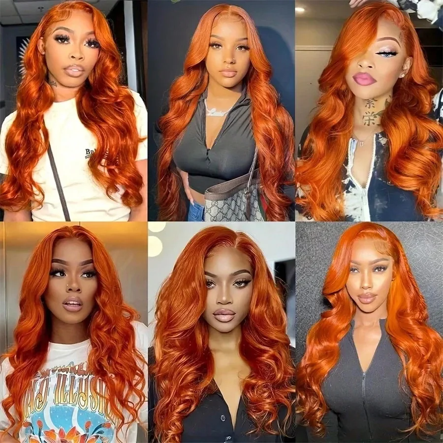 250% Density 13X4 HD Lace Front Wigs Ginger Orange Human Hair Body Wave Brazilian Virgin Wig Pre Plucked Natural Hairline