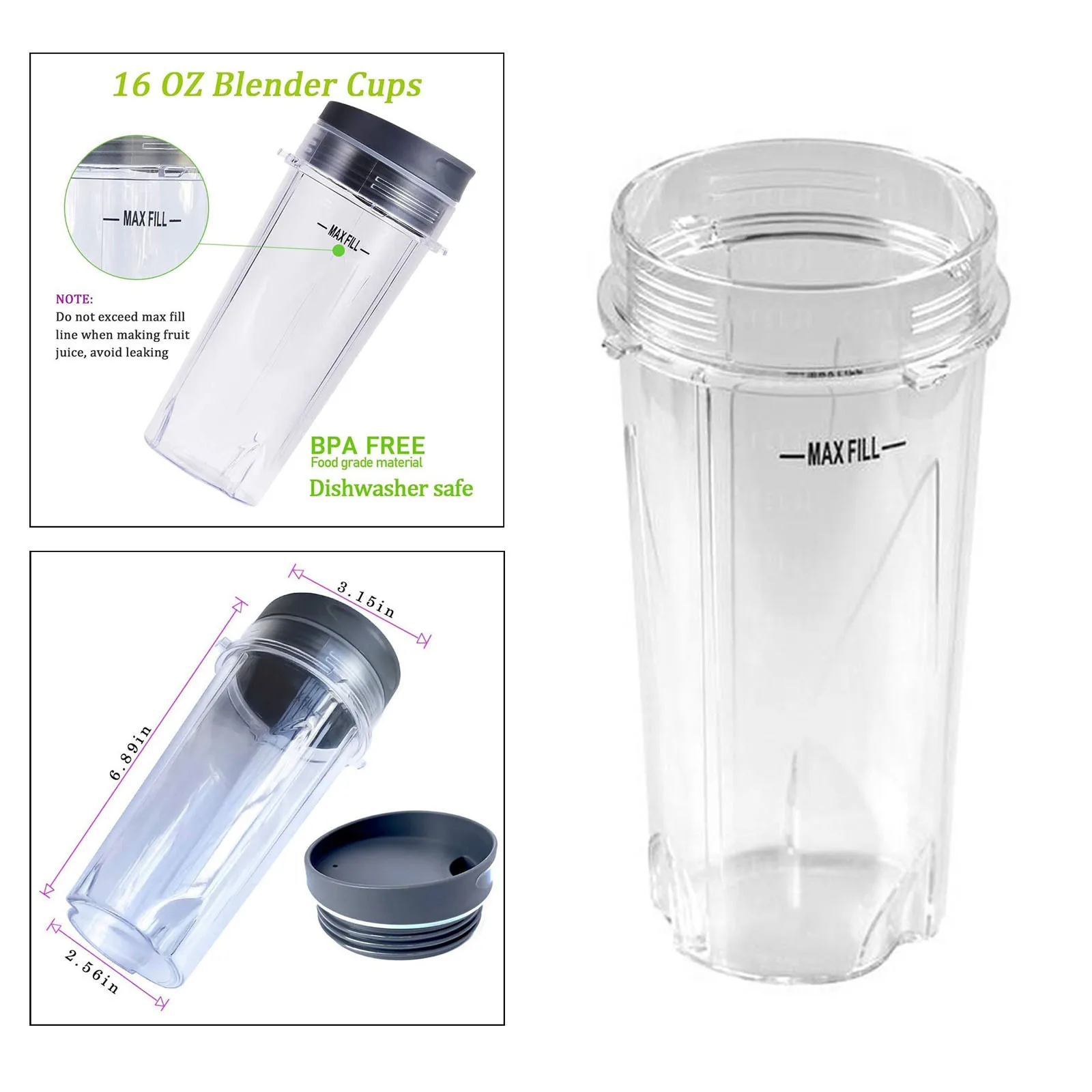 Blender Cup 16oz Versatile Leakproof for BL780 BL810 etc.