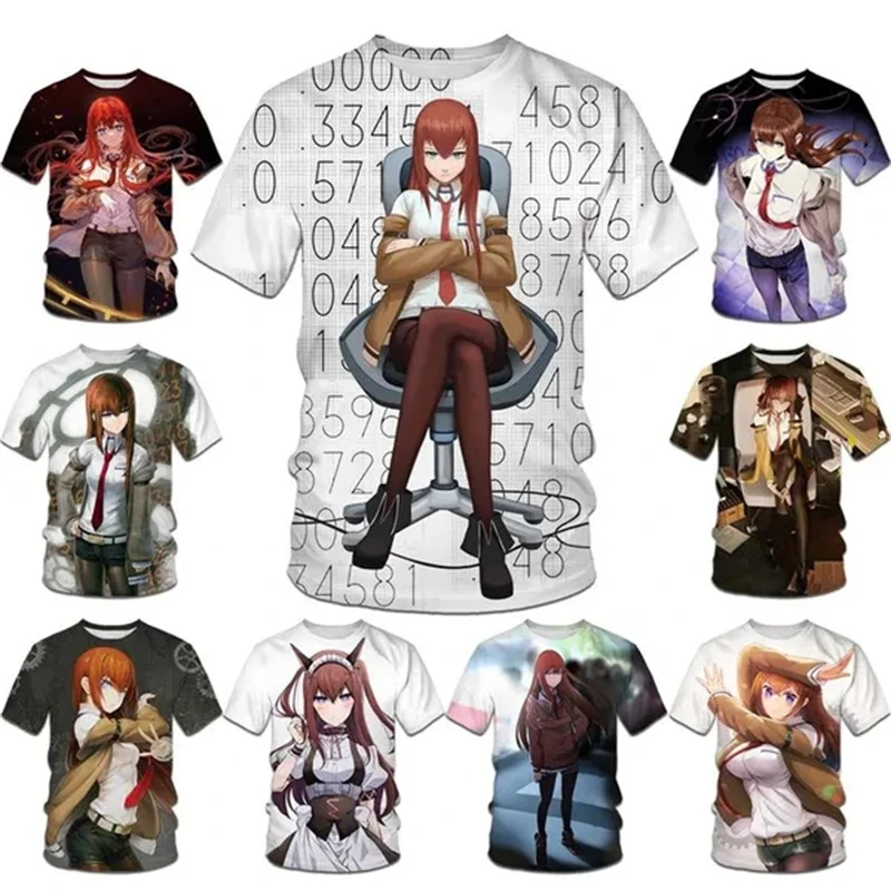 

Футболка мужская с 3d принтом из аниме Steins Gate Kurisu Makise, повседневные топы в стиле Харадзюку с коротким рукавом, дышащая потертая футболка с графическим рисунком