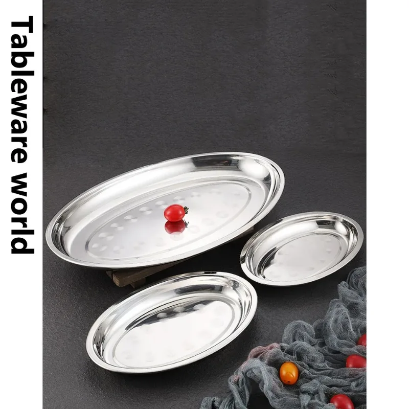 Deepened Thickened Main Dish Plate Restaurant Steamed Fish Plate Oval Seafood Grilled Skewers Barbecue Plate304 Stainless Steel