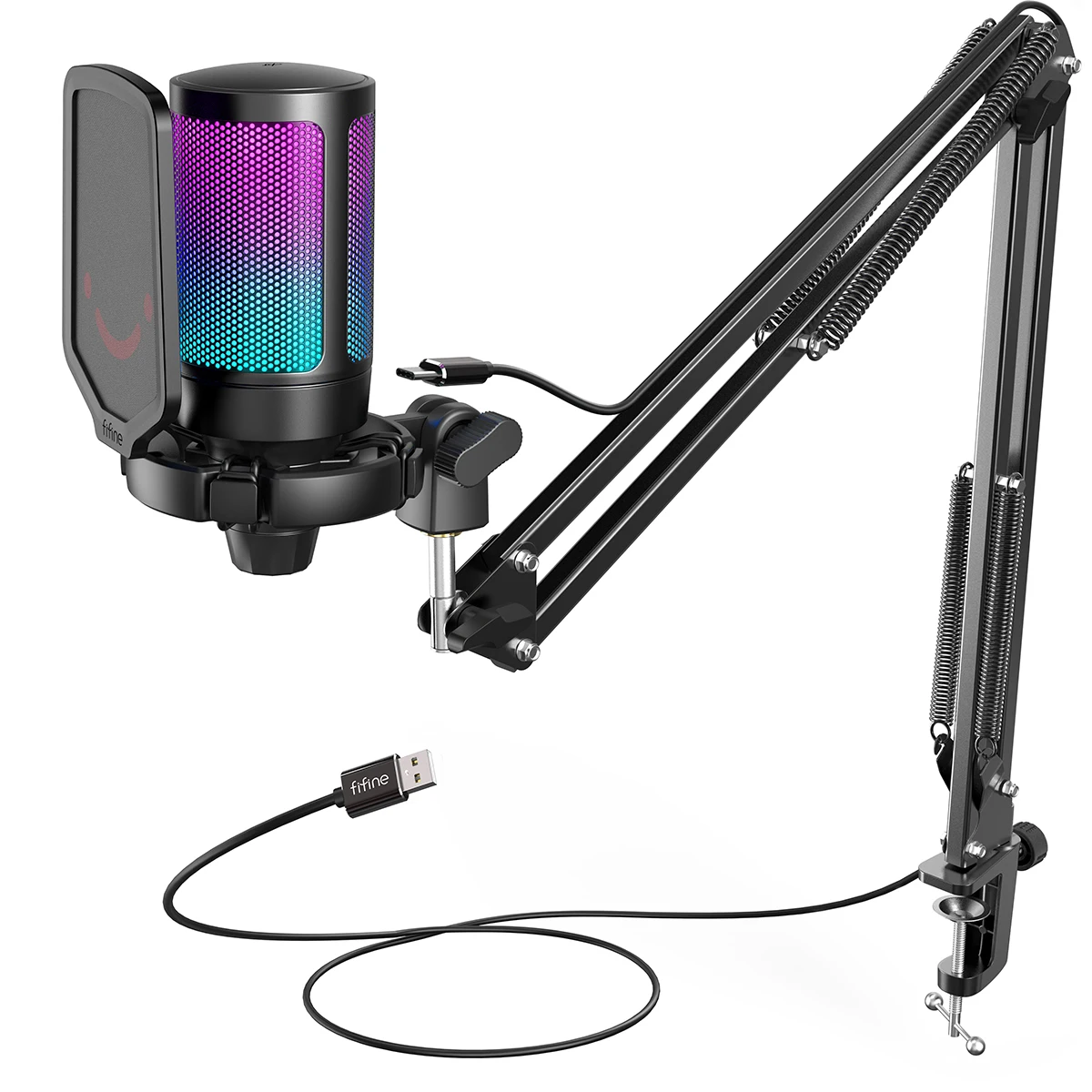 Fifine kit de microphone gaming usb pour pc ensemble de micro cardio de