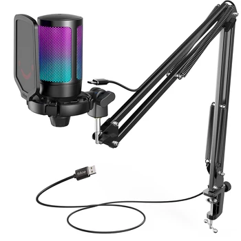 FIFINE-USB 게임 마이크 키트 PC PS4/5 콘덴서 카디오이드 마이크 세트 음소거 버튼/RGB/암 스탠드, 스트리밍 Video-A6T