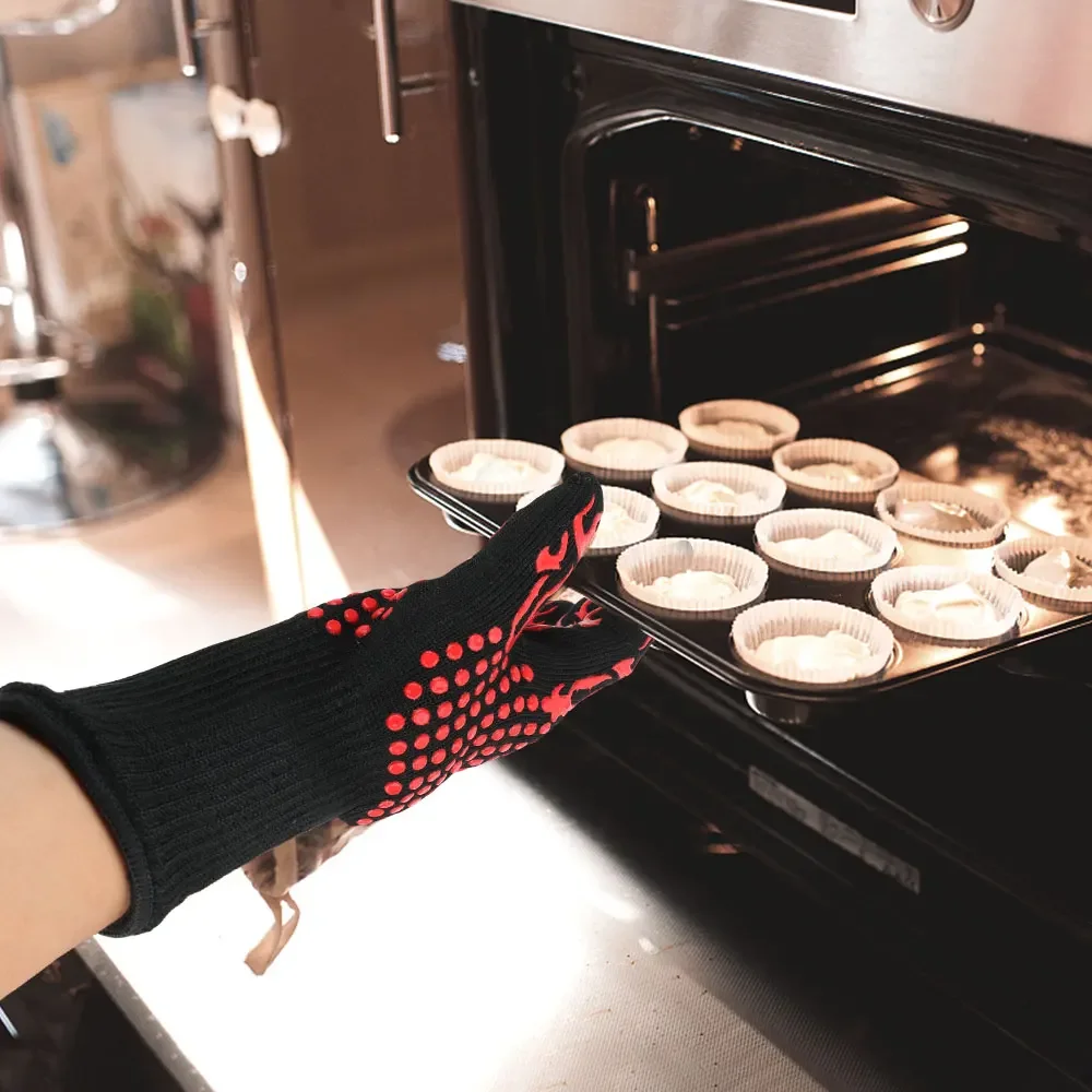 Kitchen Gloves Silicone Oven Mitts Silicone Oven Gloves Heat resistant and fireproof microwave oven gloves heat-resistant oven kitchen flame retardant and barbecue fireproof gloves