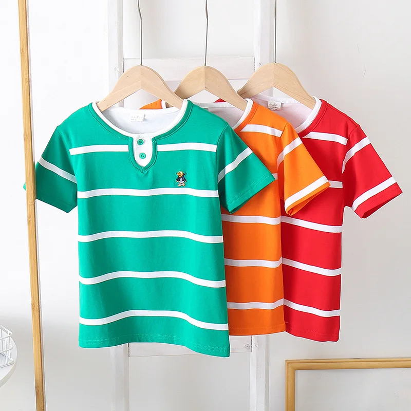 

Детская Хлопковая футболка в полоску, летняя детская одежда для мальчиков и девочек, Футболки унисекс, хлопковый топ, футболка, детская одежда, Прямая поставка