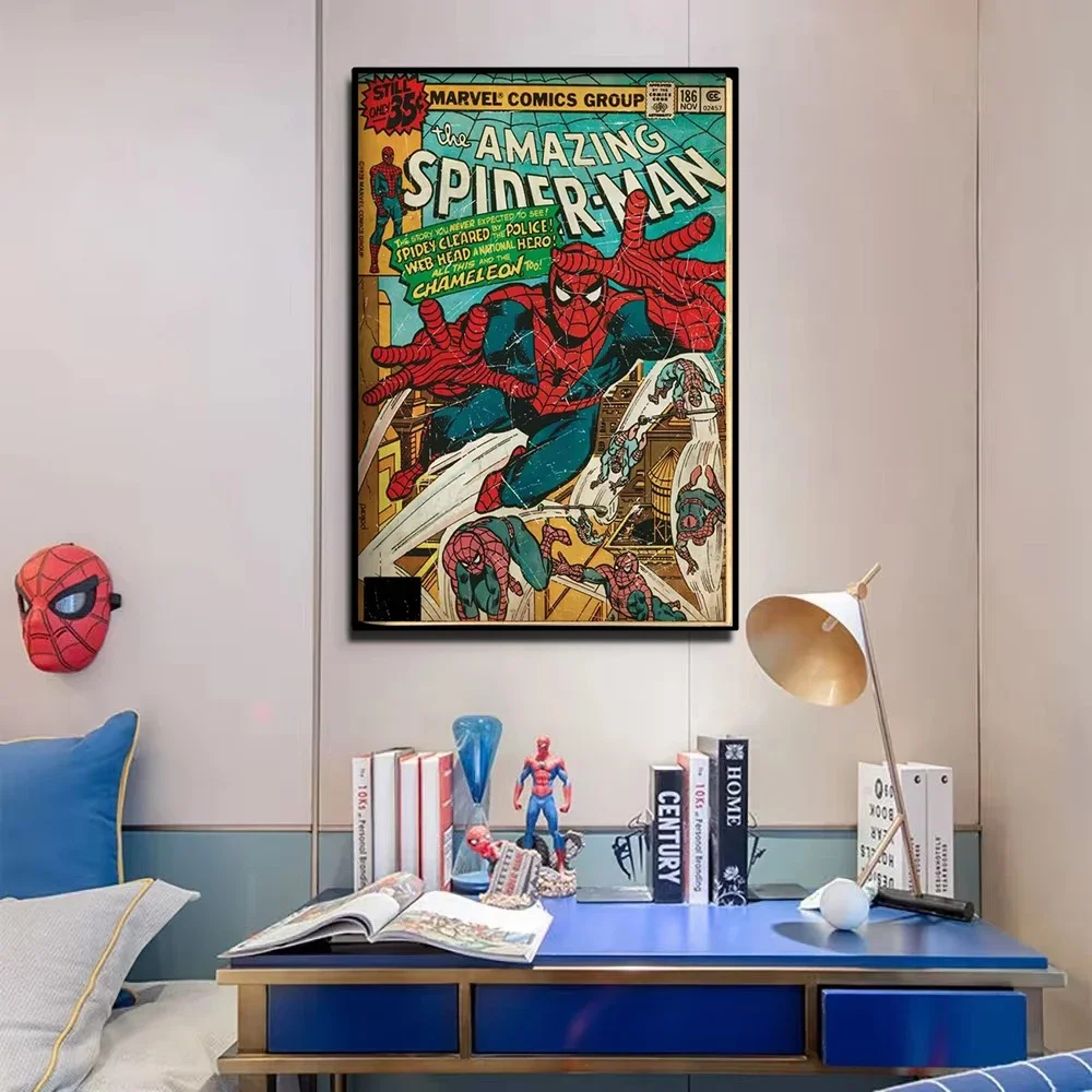 레트로 마블 슈퍼 히어로 장식 그림 애니메이션 스파이더맨 아트 포스터 미국 영화 벽화 홈 어린이 방 벽 장식 프린트