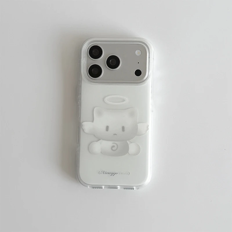 Korean Ins Lovely Angel White Kitten Shockproof Silicone Phone Case