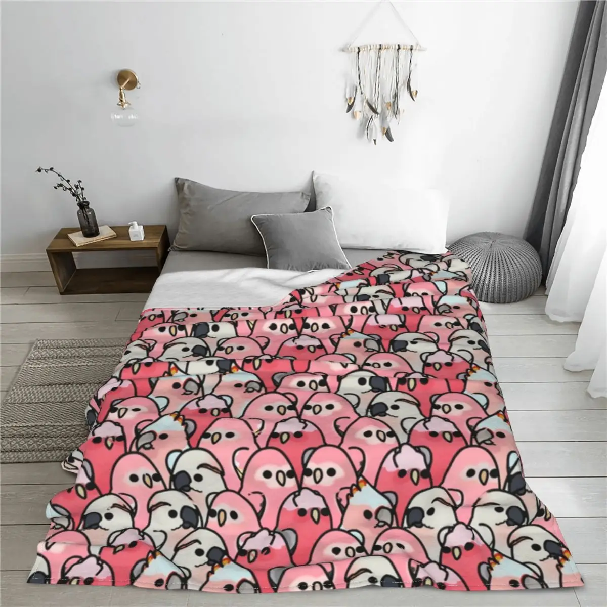 

Budgie Too Many Birds Pink Parrot Blankets Fleece Spring Autumn Portable Soft Throw Blanket for Home Bedroom Bedspreads