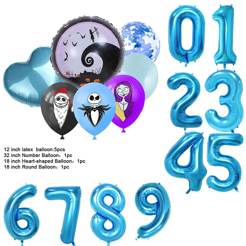 thumbnail image 1 of Juego de globos digitales de látex para decoración de fiesta de cumpleaños con temática de Halloween de Pesadilla antes de Navidad, regalo para baby shower para niños y niñas, 1 of 5