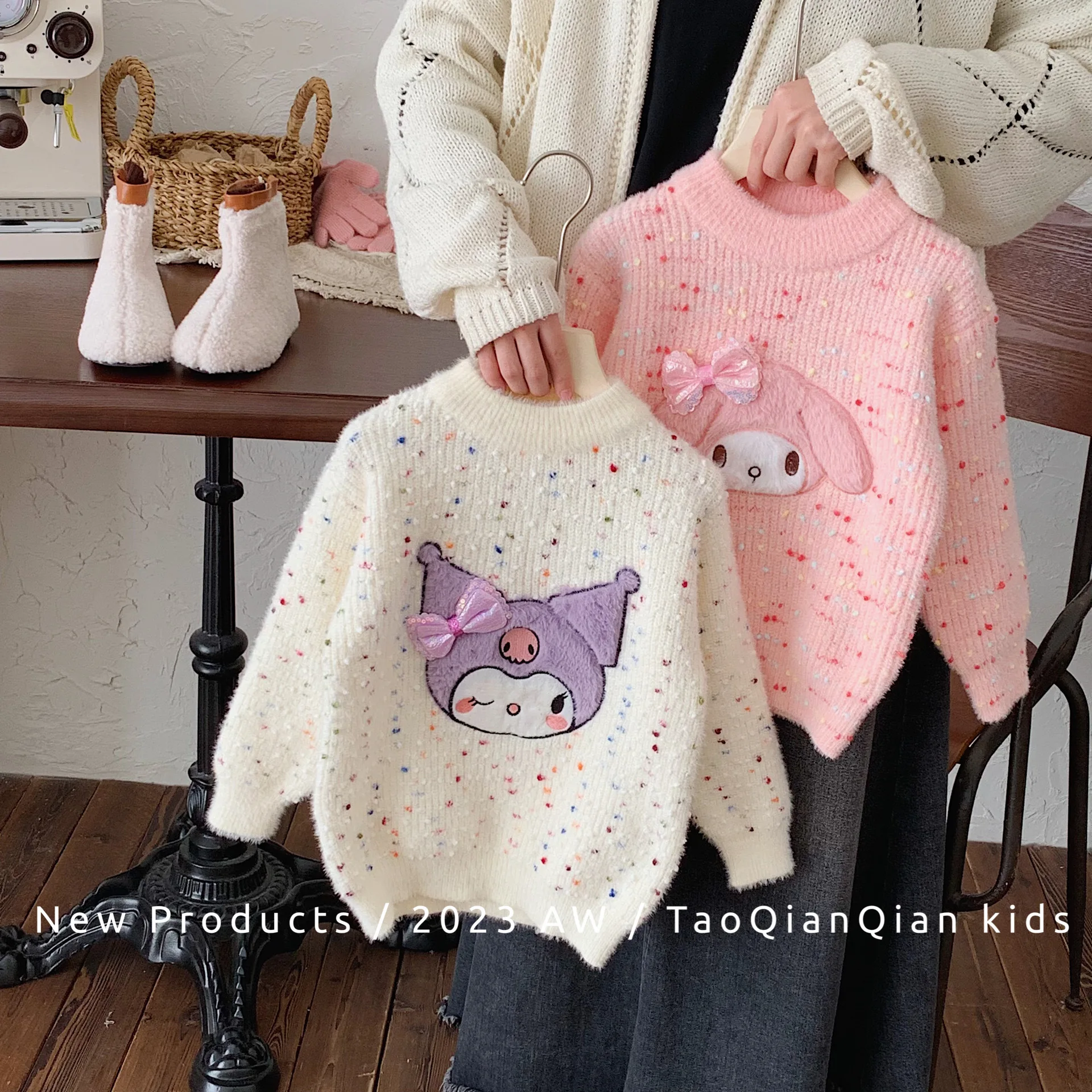 

New Sanrio Children's Sweater Kawaii Kuromi Accessories Cute Anime Autumn Winter Thickening Bottoms Knit Sweater Toys Girls Gift