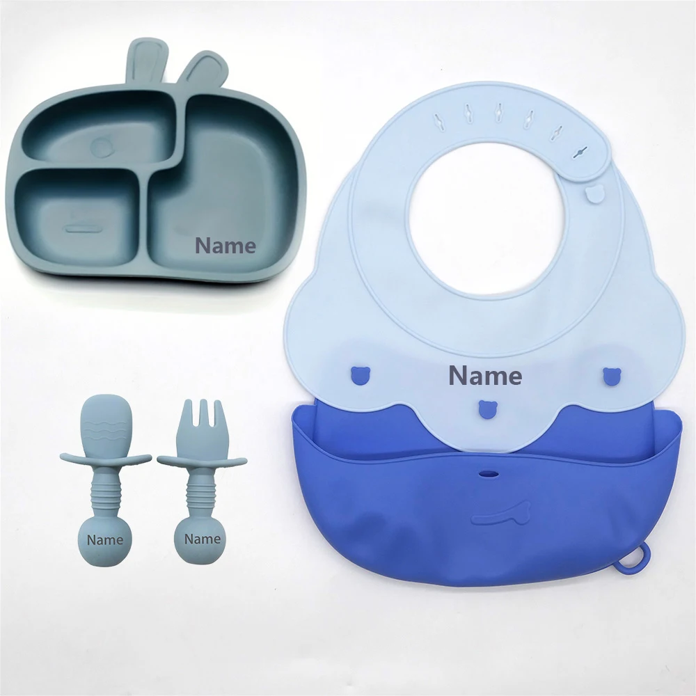 Silicone Tableware Set Waterproof and Easy to Clean Free Name Engraving Creative Gifts Customized for Babies