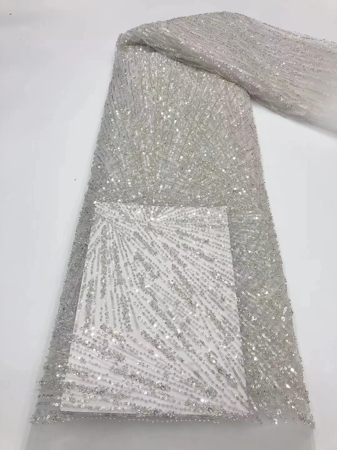 

New French Exquisite Bead Tube Sequin Embroidery Fabric, Luxury Fashion Lace Bridal Wedding Dress