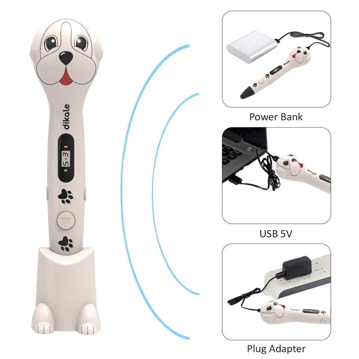 3D Printing Pen, Cute Dog OLED Screen 3D Pen, Printer Pencil with free 3M * 12Colors PLA Filament, DIY Hobbies Toy