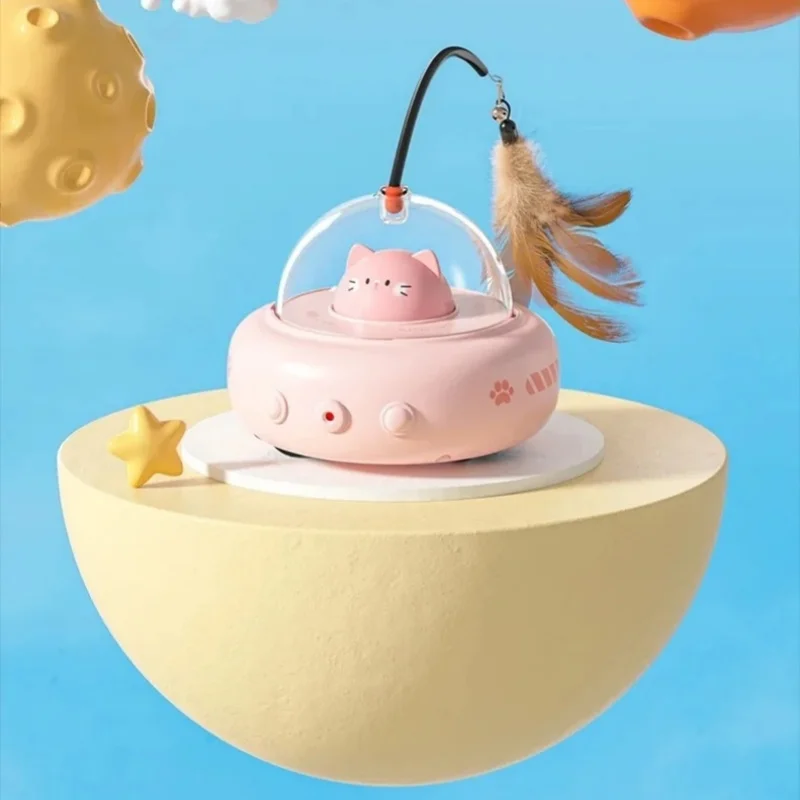 Automatic UFO Smart Cat Teaser Toy Electric Interactive Play Toy With Bell Detachable Feather Wand For Cat Daily Entertainment 2