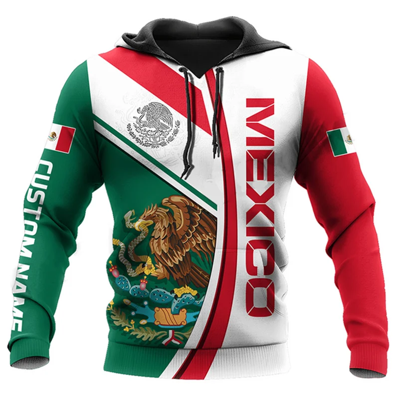 Mexico National Flag Print Hoodies For Men Fashion 3D Eagle Pattern New in Sweatshirts Hip Hop Harajuku Oversized Pullover Tops